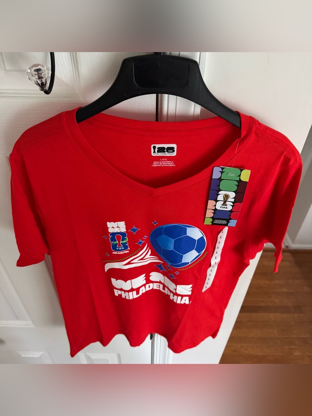 FIFA World Cup 2026 Philadelphia We Are Philadelphia Womens V Neck Tee L NWT Red - Picture 9 of 16